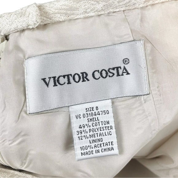 Victor Costa Jacket Skirt 2 Pc Set MOB Church Suit Cream-Ivory Shimmer Size 8 - Picture 9 of 11
